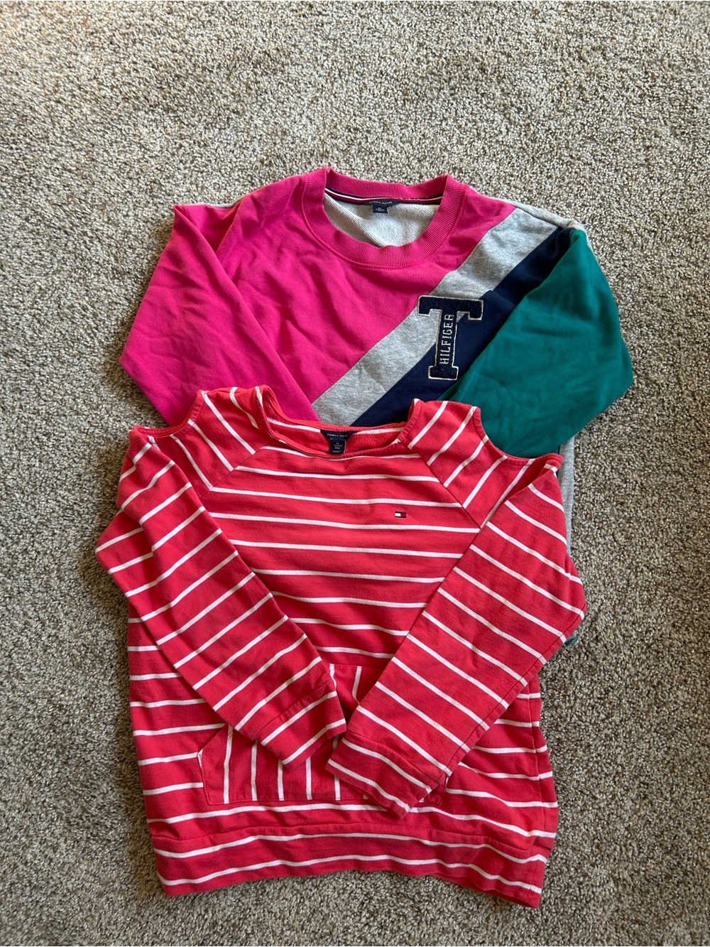 Tommy Hilfiger Girls' Pink Contrast Colorblock & Red Striped Sweaters (2-Pack)